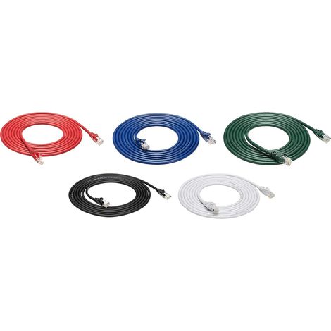 Câble Ethernet Cat 6, Protégé Contre les Plis, RJ45, 3 m, lot de 5, Noir/rouge/bleu/blanc/vert (1/5)