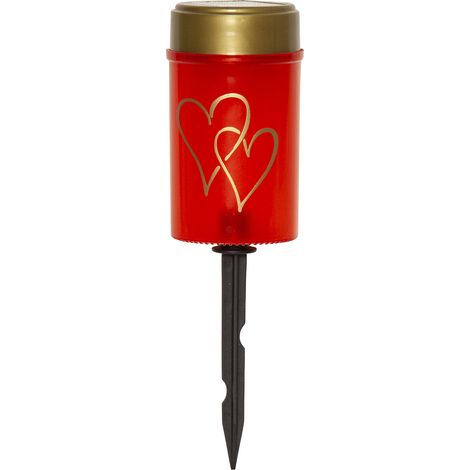 Star Trading Bougie solaire Hearty, piquet de terre, extérieur, bougie funéraire, bougie, décoration, rouge, solaire, blanc chaud, 12 cm