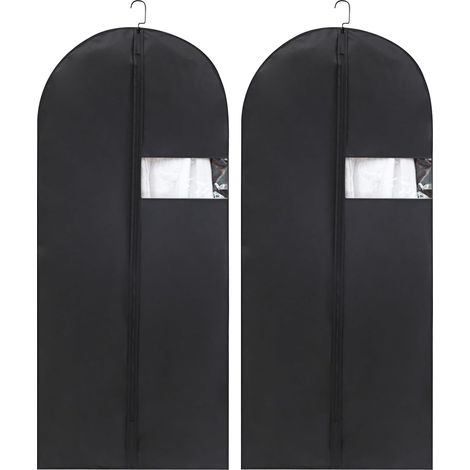 Lot de 2 housses à vêtements noires - Avec fermeture éclair - Pliable - Protection contre la poussière, les mites, les dommages - 60 x 120 cm - Pour garde-robe (1/5)