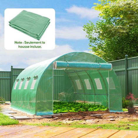 Telo di ricambio per serra a tunnel da 12 m² (4 x 3 x 2 m), in PE impermeabile e resistente ai raggi UV, con 8 finestre e porta avvolgibile con cerniera, colore verde.