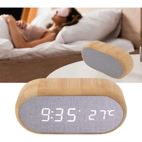 Luxuriöser digitaler Wecker aus Holz mit Sprachsteuerung, LED- und USB-Display – Wohnaccessoires