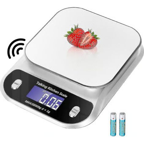 Balance de cuisine parlante, 5 kg / 11 lb, balance numérique parlante avec affichage en onces et en grammes, idéale pour la cuisine et la pâtisserie, voix claire et nette. (1/5)