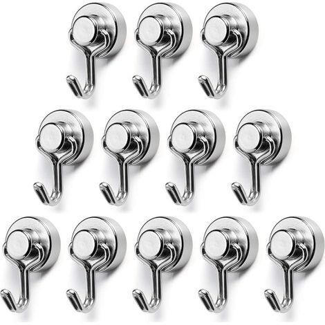 Neodym-Magnethaken – 15 mm Durchmesser, max. Tragkraft 7 kg – 12er-Packung, ideal für Küche, Kühlschrank und Büro (1/5)