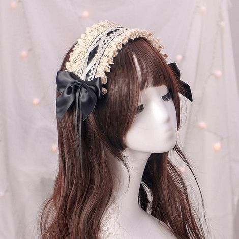 Bandeau Lolita Accessoires pour cheveux Cosplay Ruban dentelle Nœud Bandeau mignon Bandeau Kawaii Bandeau KC (1/3)