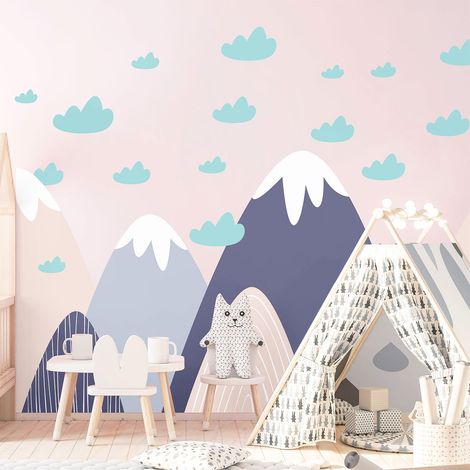 Stickers muraux enfants - Décoration chambre bébé - Autocollant Sticker mural géant enfant montagnes scandinaves FINKA - 50x75cm (1/5)