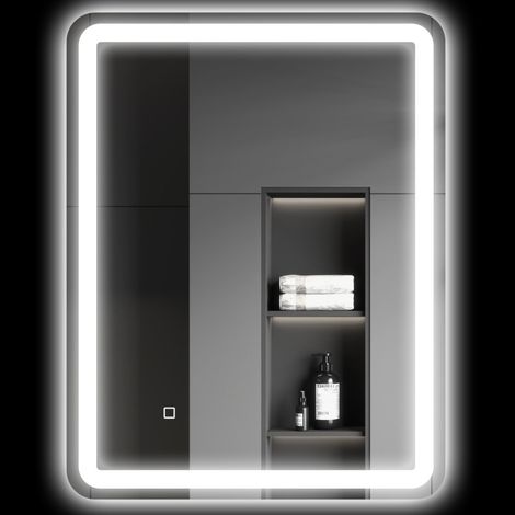 Miroir LED de salle de bain 70x90 cm en verre trempé argent, dimmable, moderne FloraGrace (1/5)