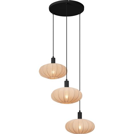 QAZQA Japandi Lámpara colgante Japandi negra con pantalla de tela marrón 3 luces - Bida Textil /Acero Redonda Adecuado para LED Max. 3 x 15 Watt