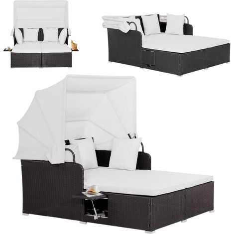Canapé Lit Jardin Extérieur avec Auvent Rétractable (Beige) (1/5)