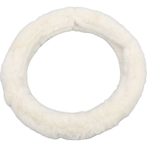 Housse de volant universelle 15 pouces en laine synthétique beige, protection intérieure chaude pour l'hiver, accessoire auto. (1/5)