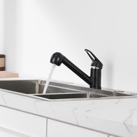Robinet de Cuisine Rotatif 360° Mitigeur Cuisine Noir avec Douchette extractible, 2 Modes Jet et Aérateur démontable (1/5)