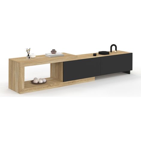 RAPHAEL Mobile TV estensibile a 2 ante in legno e nero 140-200 cm