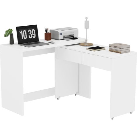 Bureau modulable 2-en-1 en bois 1,8 cm avec roulettes et commode intégrée (1/5)
