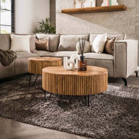 Table basse ronde en bois de manguier WAGO (lot de 2) (1/4)