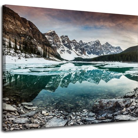 Stampa su tela "Lago in montagna" 100x80 cm