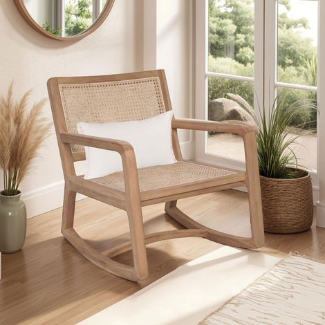 Rocking chair 66x79x79 cm en cannage et teck massif - BALI