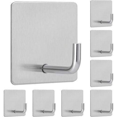 crochet adhesif mural, SUS304 Porte Serviette Salle de Bain, 8Pcs Porte Manteau Adhésif,Crochet Autocollant pour Cuisine Salon, Argent (1/5)