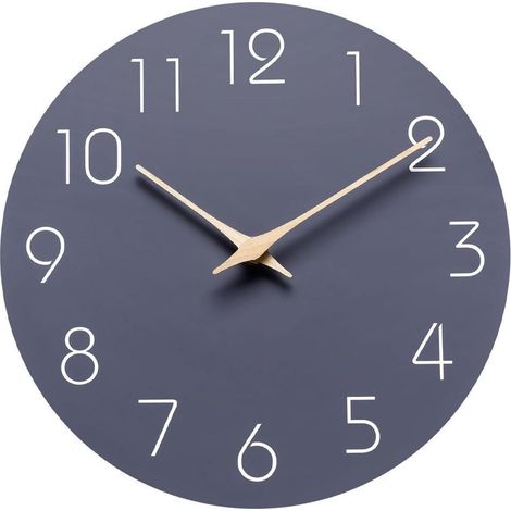 horloge murale (grise), horloge murale silencieuse en bois (sans tic-tac) B (1/5)