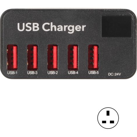 Station de charge USB 48W 5 ports, chargeur mural avec adaptateur secteur, hub USB pour smartphone, ordinateur portable, tablette, 100-240V, prise UK (1/5)