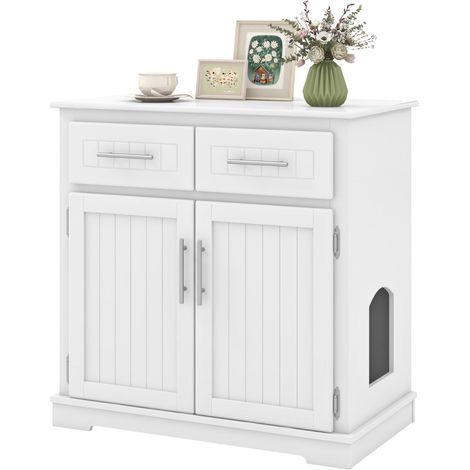 Armario para arenero de gatos 80 x 45 x 80 cm reduce olores ambiente acogedor MDF blanco 200021096