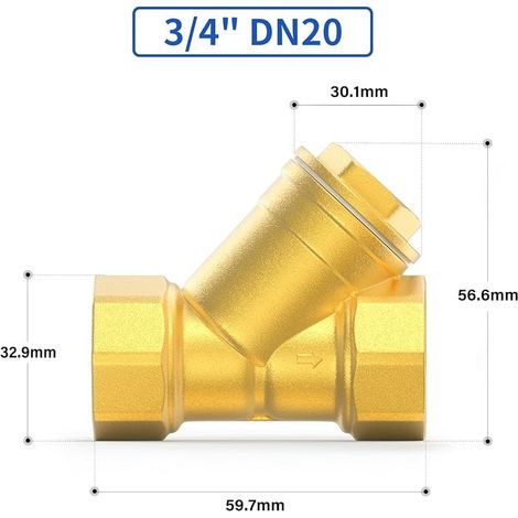 2 Messing-Filterventile mit Y-Sieb, 3/4" BSP DN20 Innengewindeanschlussventil zur Wasser-Öl-Trennung (1/5)