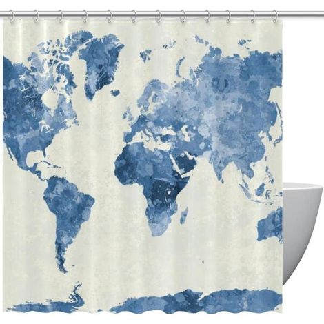Filiyano-Rideau de douche vintage, carte du monde, histoire mondiale, papier à pois, pays et mer, style vintage, en tissu, illustration, décoration de (1/5)
