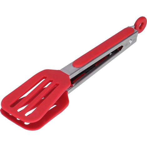 Pince à steak pliable en acier inoxydable et silicone pour barbecue et cuisson, 9 pouces rouge (1/5)