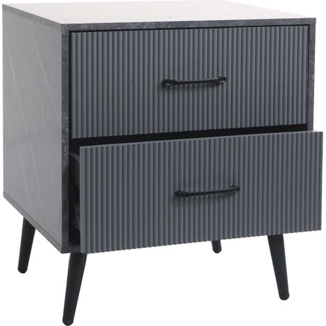 Nachttisch HHG-684, Kommode Beistelltisch Nachtschrank, 3D-Design Schublade Melamin Holz, 55x48x41cm Marmor-Optik grau (1/5)