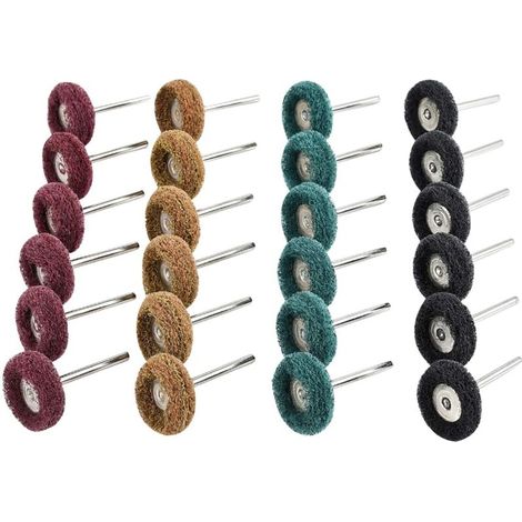 Lot de 40 disques de polissage abrasifs de 25 mm, accessoires de polissage pour outils rotatifs Dremel – Marron grain 80/vert 150/rouge grain 240/noir grain 300, tampon à récurer et tige en mé