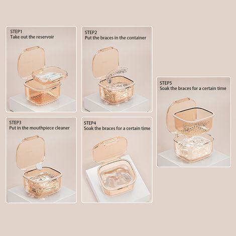 Étui pour appareil dentaire à trois couches, dispositif de rétention pour prothèse dentaire, organisateur orthodontique, système de drainage, gobelet de bain portable pour prothèse dentaire. (1/5)