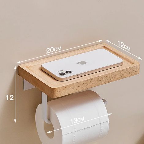 (Style 10) Ensemble de rangement de salle de bain en bois et métal sans perçage – Porte-papier toilette mural, porte-savon et boîte à mouchoirs – Organisateur sans perçage (1/5)