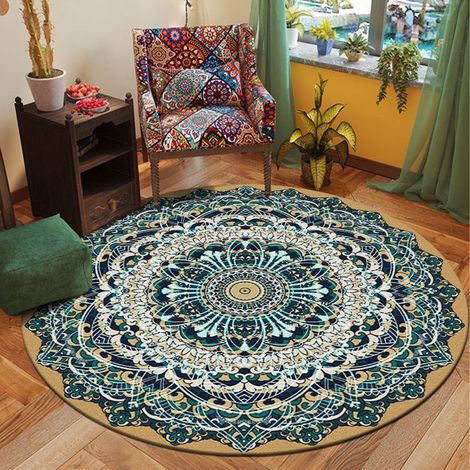 Tapis rond - Petit tapis rond lavable et antidérapant. Tapis rond doux pour canapé. Label (1/4)