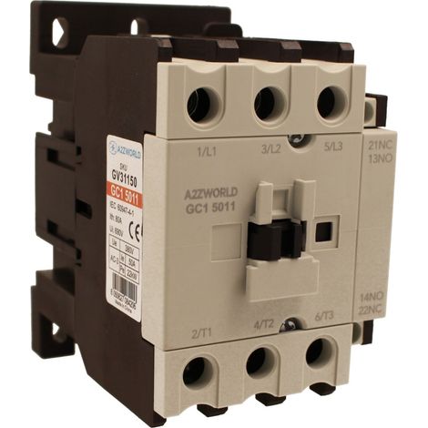 Contattore Motore 3P 4M, Teleruttore Trifase Industriale AC 380V 3NO, Bobina 220V AC, Contatto Ausiliare 1NO+1NC, IP20 (50A) (1/3)