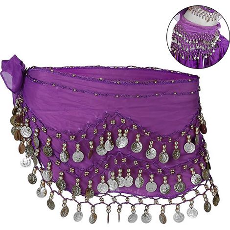 Écharpe De Danse Orientale - 160 cm - Tissu Chiffon Avec 128 Pièces Métalliques - Pour Danse Du Ventre Zumba Yoga - 1 Pièce (1/5)