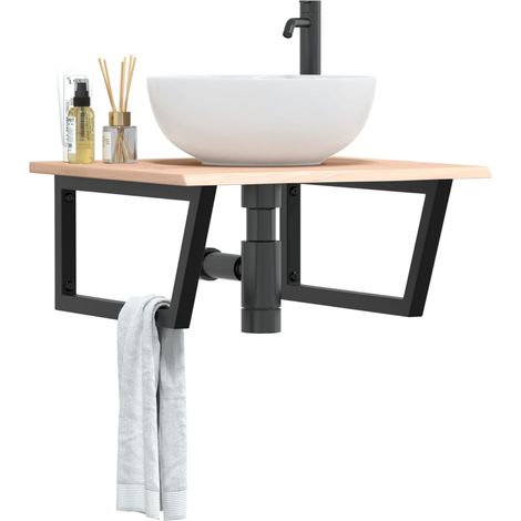 Waschtischplatte mit Halterung Stahl und Massivholz Eiche