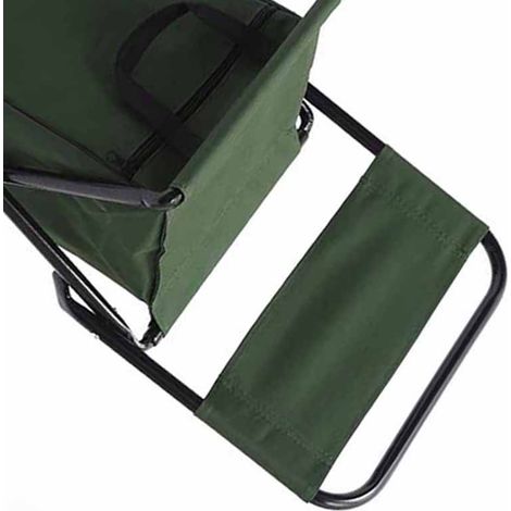 Chaise pliante d'extérieur pour le camping, portable, avec dossier pliable et sac de rangement vert. (1/5)