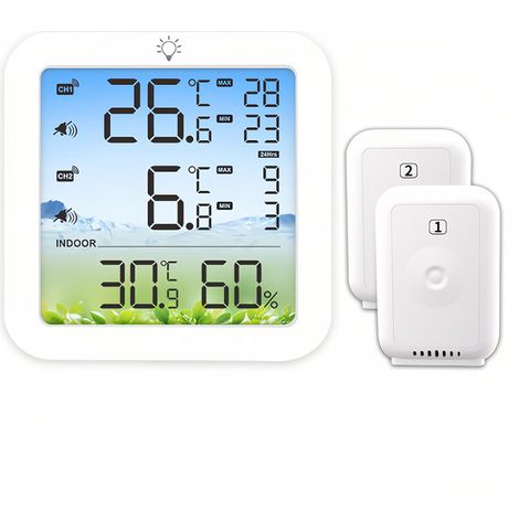 Digital Fridge Thermometer Hygrometer with Magnetic Design 2 Sensors Wireless Backlight Temperature Alarm for Refrigerator Indoor Outdoor (1/5)