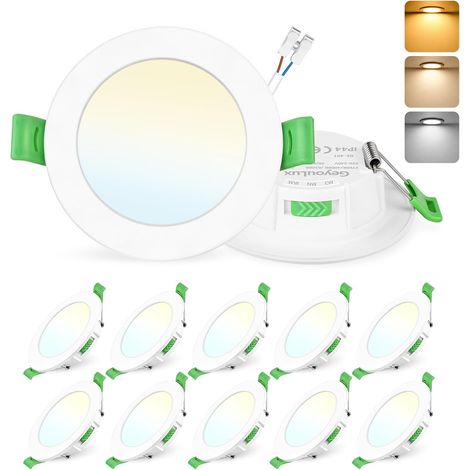 Lot de 6 Spot LED Encastrable 75-90mm, 7W Spots de Plafond Encastre Extra Plat 2700K/4000K/6500K Réglable, Intensité variable IP44 Spot Salle de Bain LED pour Salon Cuisine, Rond Blanc (1/5)