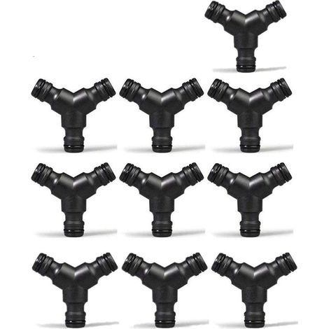 Lot de 10 raccords de dérivation en Y pour tuyau d'arrosage - Séparateur de tuyau en plastique (3 voies)