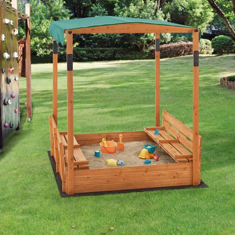 Sabbiera Pitsunda in Legno con Panchine e Tenda Parasole - Sabbiera Richiudibile [en.casa] (1/5)