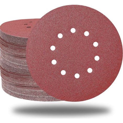 10 disques abrasifs auto-agrippants 230mm grain 180 pour ponceuse murale et bois, 10 trous (1/5)