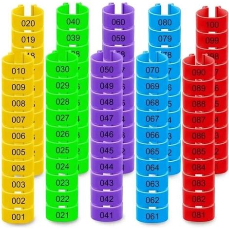 Anelli di contenimento per polli – Confezione da 100 anelli regolabili in plastica, numerati, diametro interno 16 mm, colori assortiti
