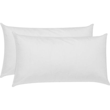 Lot de 2 oreillers fibre 80x50 cm, housse coton anti-acariens, fermeté basse, ventre (1/5)