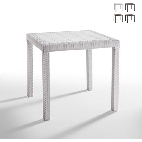 Idroweb – Table de jardin carrée 80x80cm – Polypropylène rotin – Résistante aux intempéries et UV – Pour 2-4 personnes – Design moderne blanc