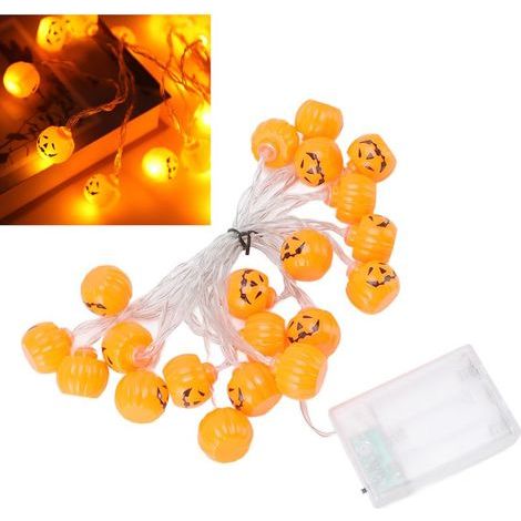 Guirlande lumineuse citrouille d'Halloween, 20 LED, 2 modes : fixe et clignotant, pour décorer escaliers, rampes et jardins. (1/5)