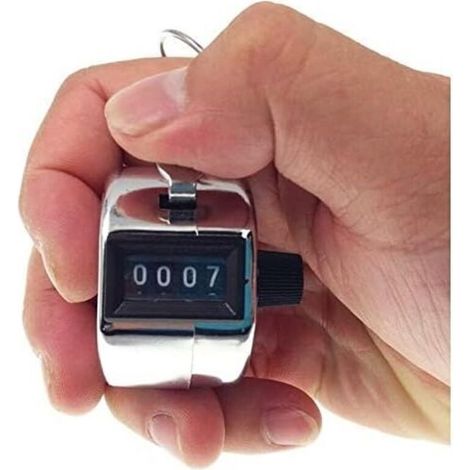 Contatore manuale a 4 cifre, contatore meccanico con anello in metallo, colore argento. (1/4)