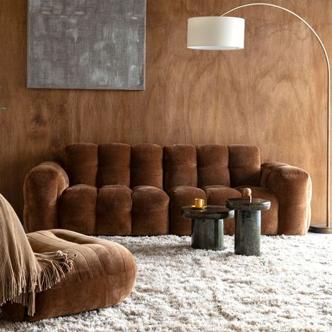 Canapé 3 places 264x102x84 cm en velours cognac et bois de pin (1/5)