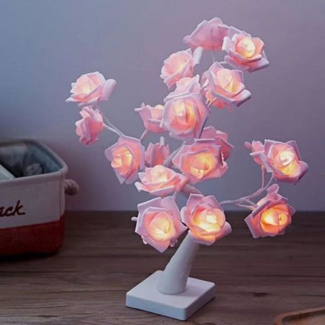 ACKERMAN - Lampe de chevet LED tactile romantique, branches réglables, lumière chaude rose, DIY, lampe à poser pour chambre, luminaire rosier (1/3)