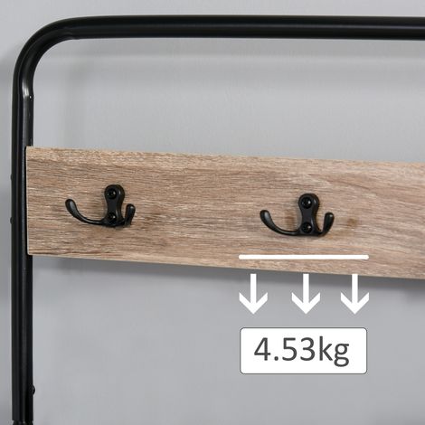 Porte-manteau mural 3-en-1 avec banc, étagère à chaussures et patère, meuble d'entrée vintage en acier et bois noir, 80,5x30x170 cm (1/5)