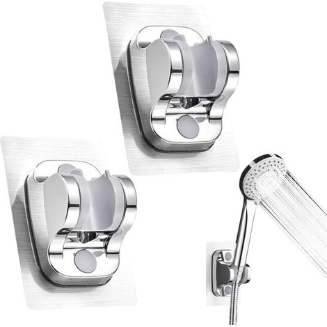 2-teiliger Duschhalter zur Wandmontage, ohne Bohren, abnehmbarer Duschhalter mit verstellbarem Winkel, wasserdicht, für Duschkopf, Hotel-Badezimmerzubehör (Silber)  - Crezuo