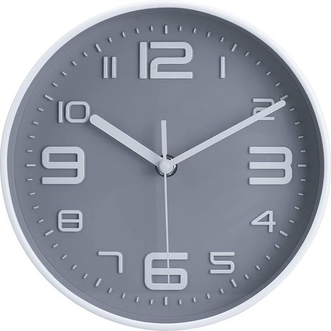 8 Pouces Horloge Murale Silencieuse Ronde à Gros Chiffres, Facile à Lire, pour La Cuisine Horloge Murale DéCorative Moderne sans Tic-Tac pour La Chambre à Coucher, Le Bureau Et L'éCole - Gris (1/5)